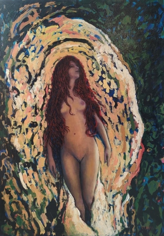 E.C. Bell - Ginger Portal - Vertical expressionist female nude in dark and light colors, 2010 E.C. Bell - Ginger Portal - Vertical expressionist female nude in dark and light colors, 2010