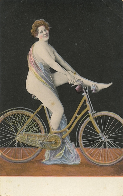 Early 20th Century Postcard Nude on Bike Early 20th Century Postcard Nude on Bike