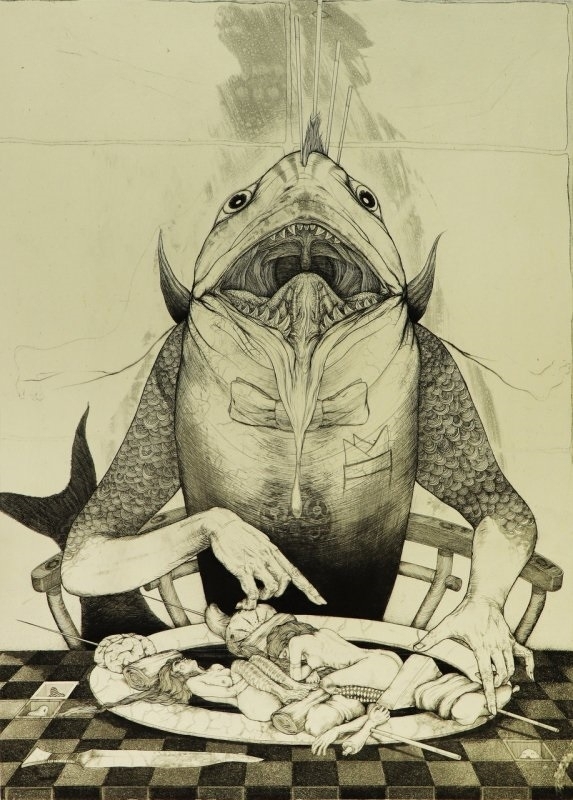 Eating Fish Species, copperplate engraving No.25, Fish series Shin Taga