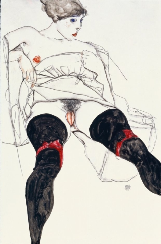 Egon Schiele, Woman With Black Stockings, Gouache, 1913