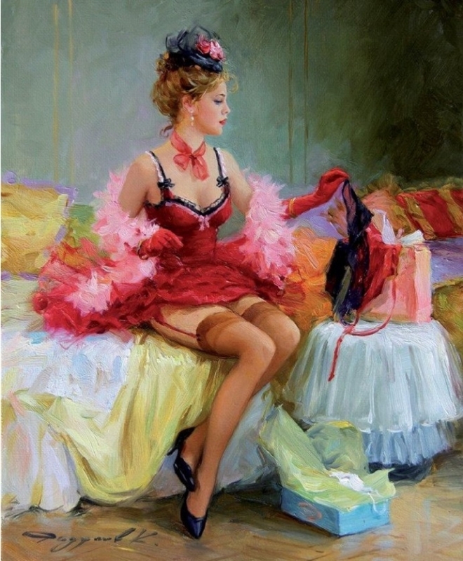 elegant girl sitting on the bed razumov