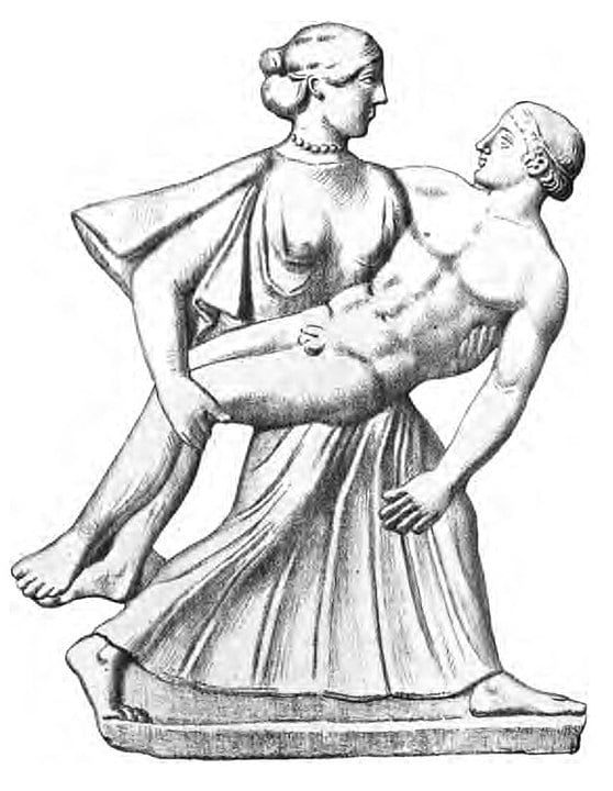 Eos Carrying Cephalus, Greek Terracotta from Attica