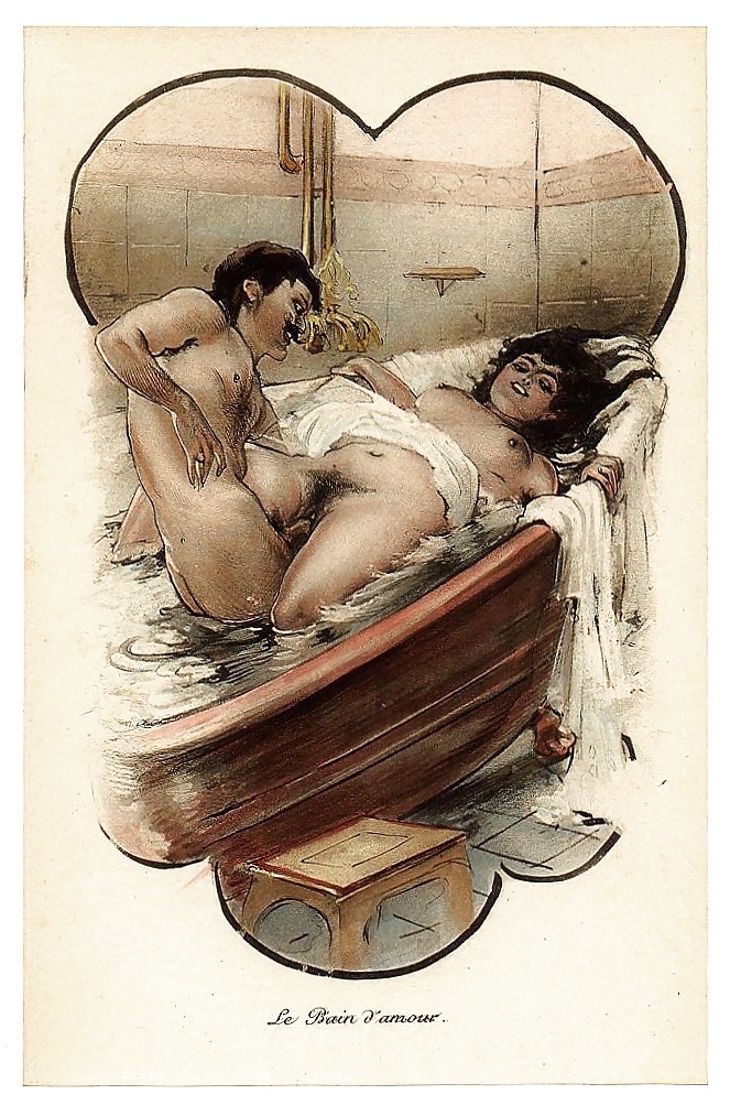 erotic postcard intimacy in bathtub