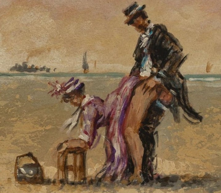 Erotic scene on a beach (early 20th century) by Paulette Bardy (close-up)