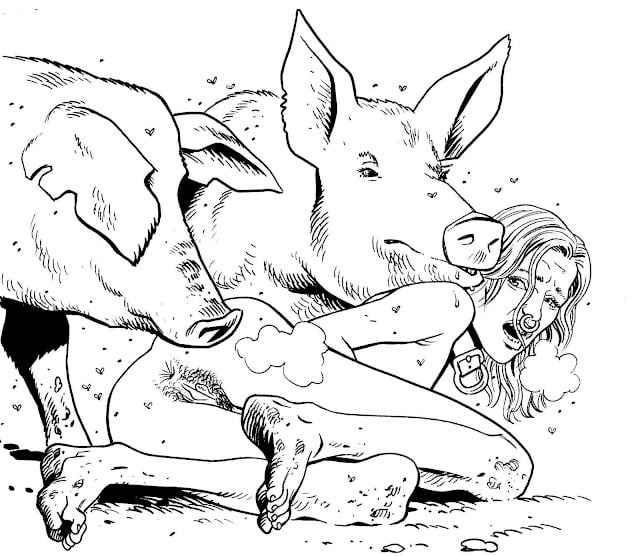 erotica by Bruce Morgan depicting pigs and nude girl