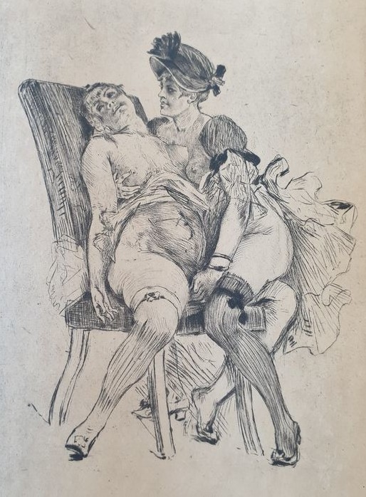 Felicien rops pictures: etching 'En visit' 