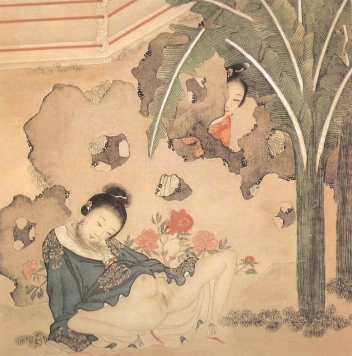 female masturbating Chinese erotic painting