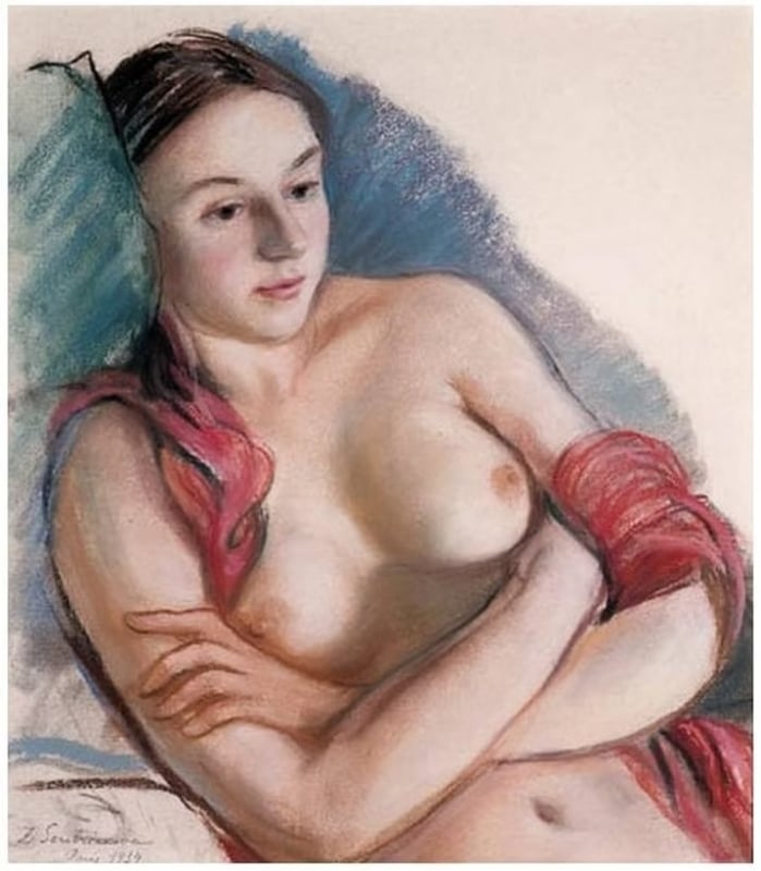 Fig.6  Zinaida Serebriakova, Reclining Nude with a Red Shawl, 1934