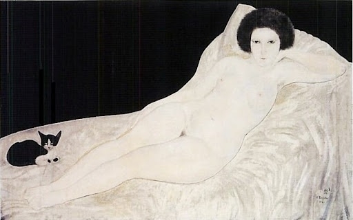 foujita Reclining nude with a cat