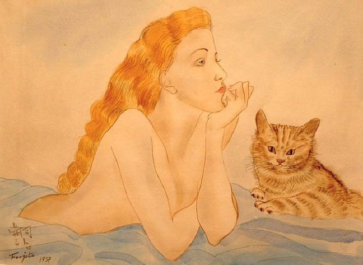 foujita Woman and cat