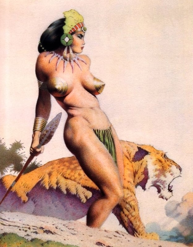 Frank Frazetta female warrior with tiger