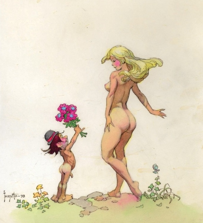 Frank Frazetta Nude and Little Elf