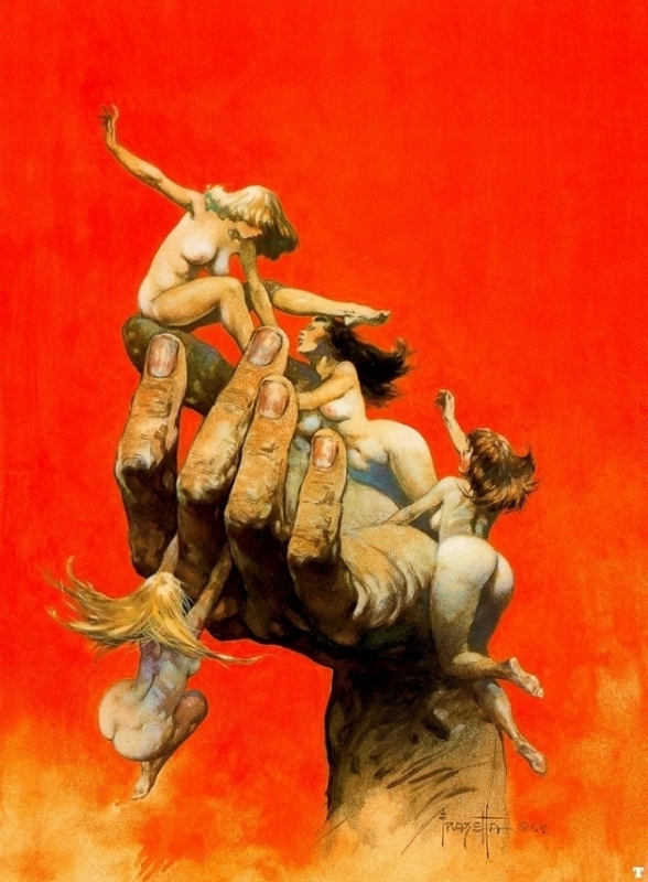 Frank Frazetta nude females in giant hand