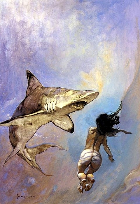 frank frazetta shark and nude girl