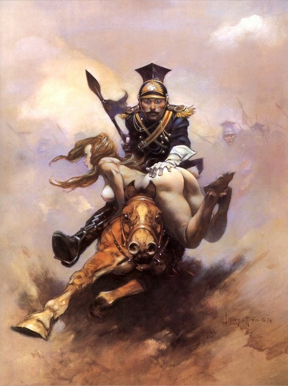 frank frazetta soldier on horse kidnaps nude girl