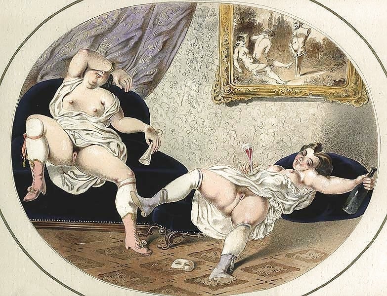 French erotic painting two drunken ladies