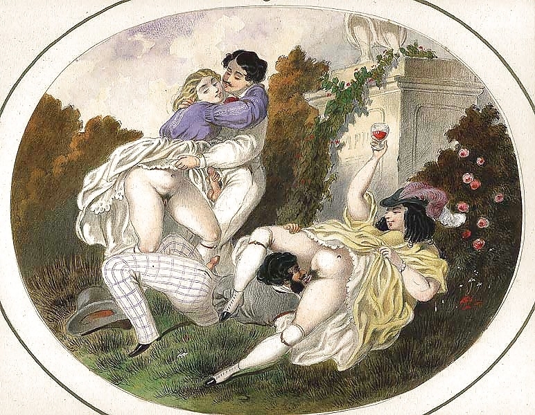 French erotic painting two horny couples in the park