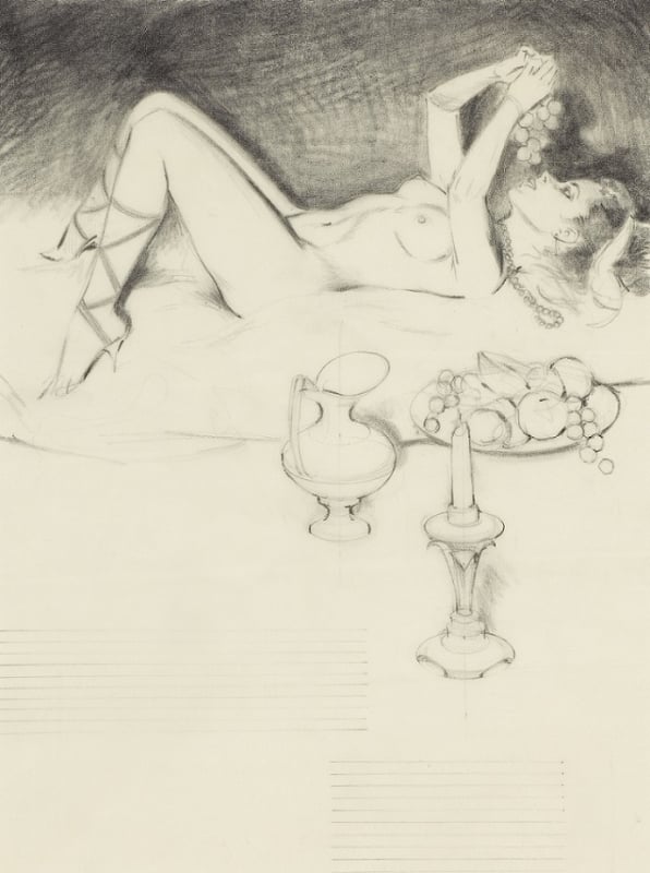Fritz Willis Reclining Nude Eating Grapes