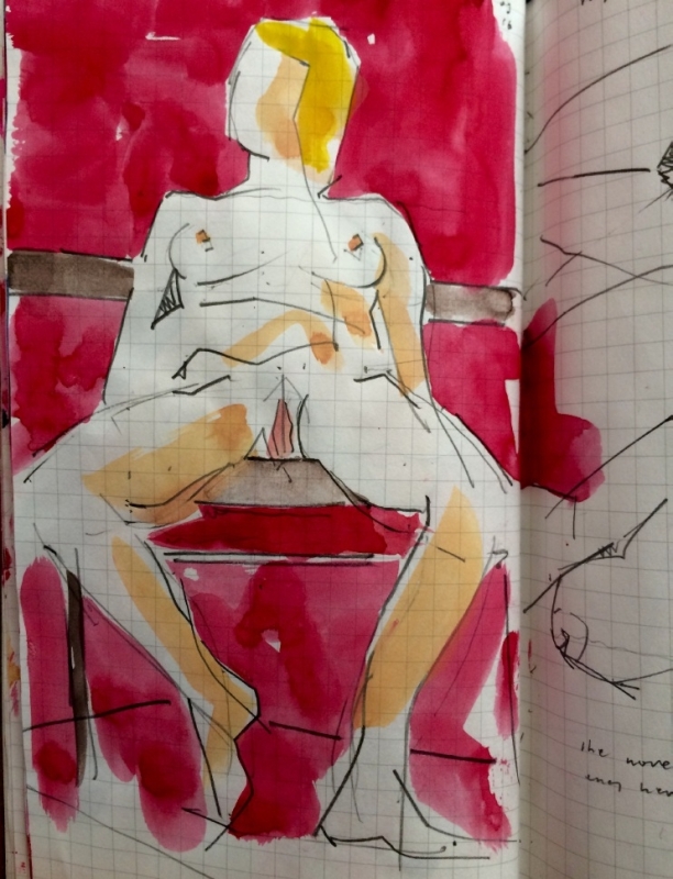 Frontal View, pencil and watercolour on paper Frontal View, pencil and watercolour on paper