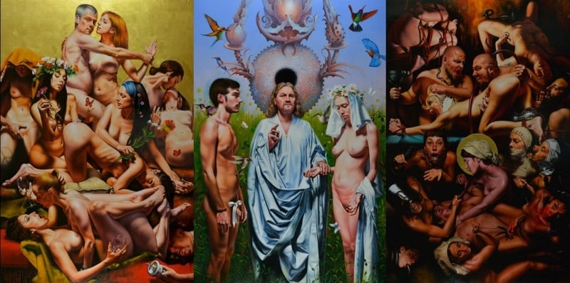 Full triptych, homage to Bosch’s Garden of Earthly Delights