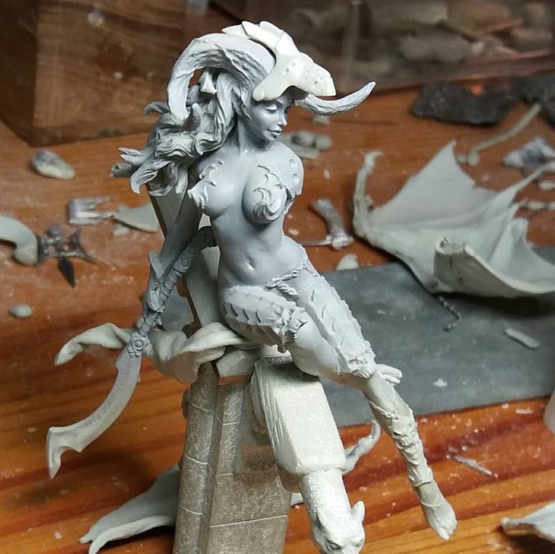 Gargoyle figurine in process by Andrea lula