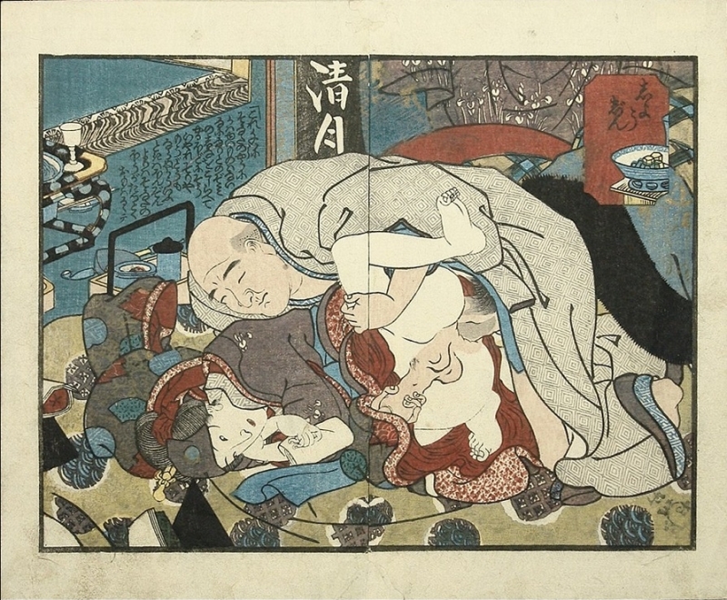 Gay shunga by Kunisada from 'Shunshoku koi no teryiri' series