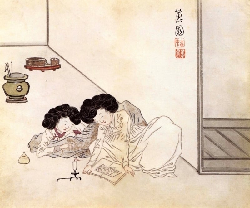 Geon-gon-one-hoedo. Women watching Chunhwa
