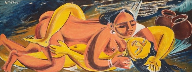 George Keyt, Untitled (By the Stream), 1955