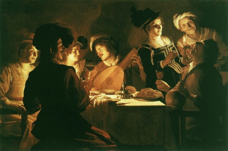 Gerrit van Honthorst, Merry Company, ca. 1619-20, oil on canvas, Galleria degli Uffizi, Florence Gerrit van Honthorst, Merry Company, ca. 1619-20, oil on canvas, Galleria degli Uffizi, Florence