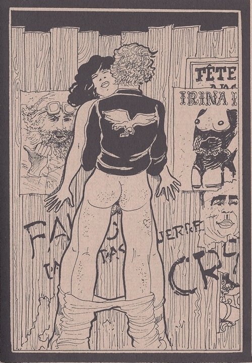 Gilbert Garnon The female partner leaning against the fence with “Irina Ionesco” poster