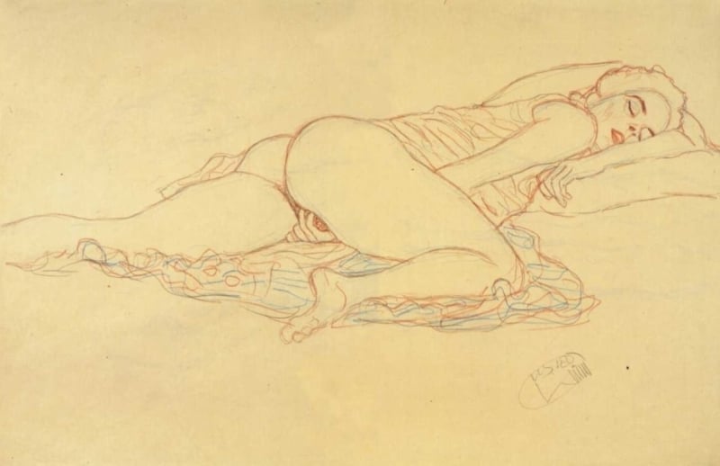 Gustav Klimt, Lying nude female masturbating, c 1900s