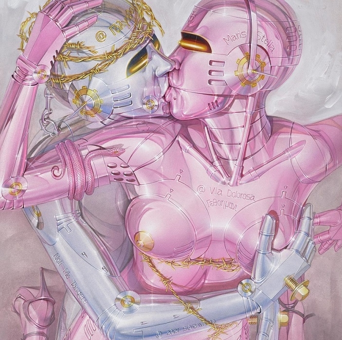 Hajime Sorayama kissing robots