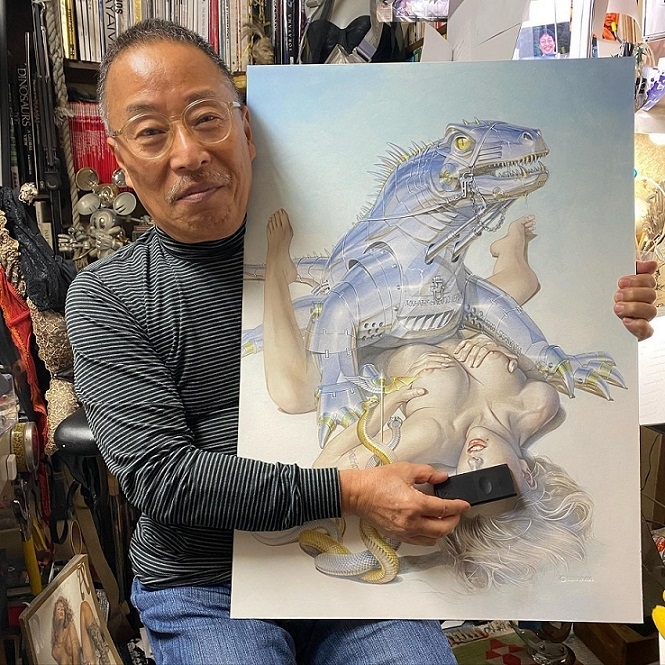 hajime Sorayama with his art