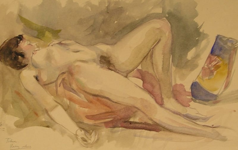 harry maas laying nude watercolor
