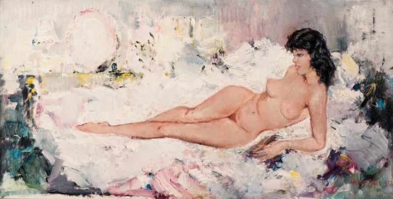 harry maas oil laying nude female on bed