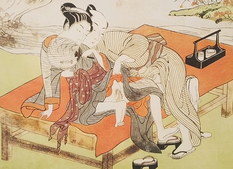 harunobu intimate couple near a stream detail