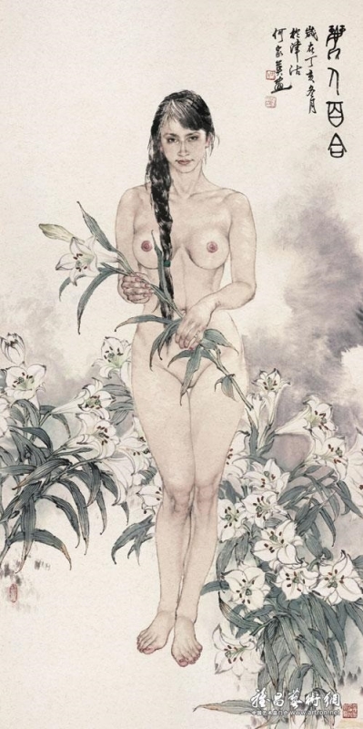 He Jiaying Beauty with a lily