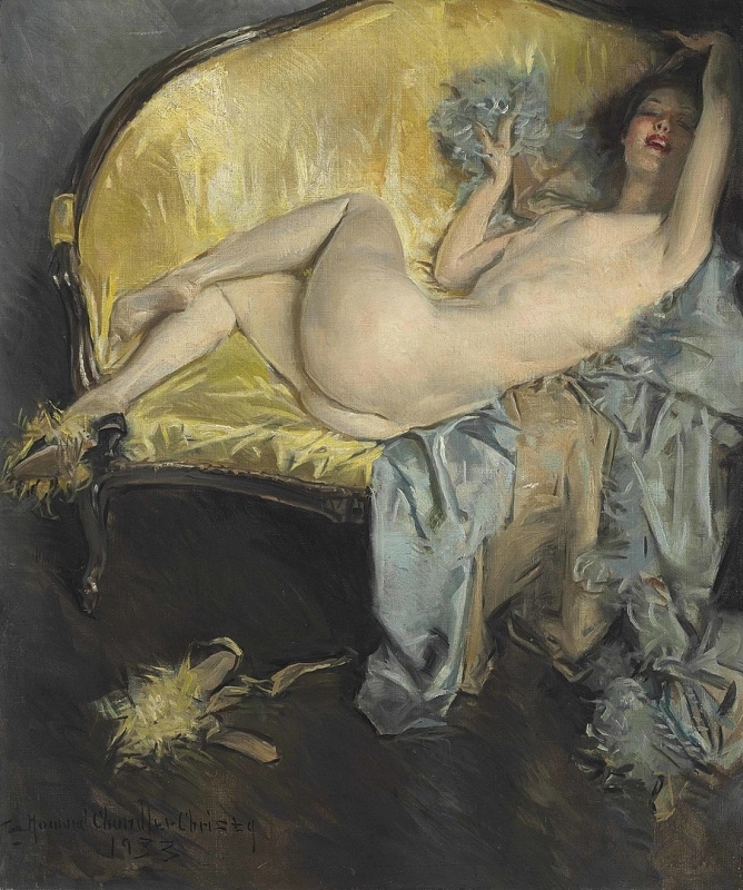 Howard Chandler Christy Nude on a Sofa