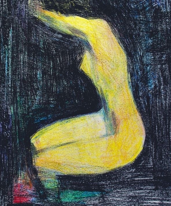 Igor Shcherbakov, Yellow figure 3. Wax pastel on paper, 2014