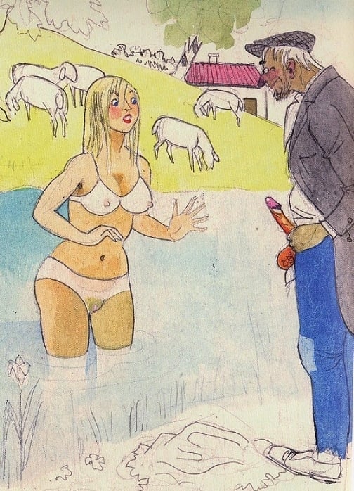 intim marcel vidoudez semi nude girl in stream and horny old man