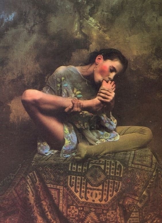 Jan Saudek female sucking her own feet