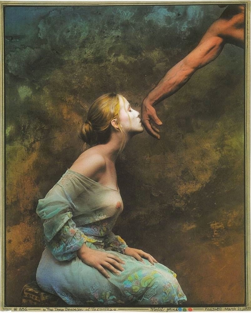 Jan Saudek nude female kissing hand