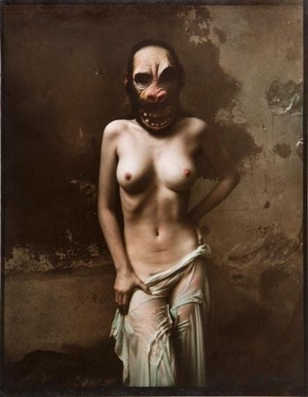 Jan Saudek nude female with scary mask