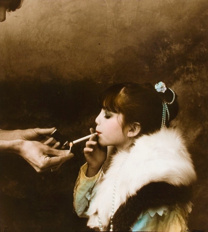 Jan Saudek young girl smoking
