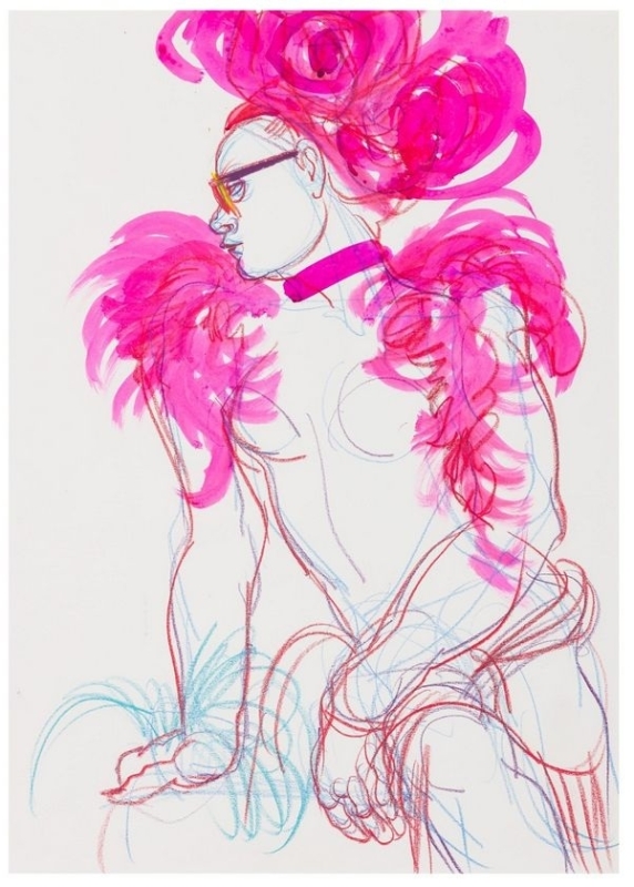 Jo Brocklehurst, Woman in pink feather boa