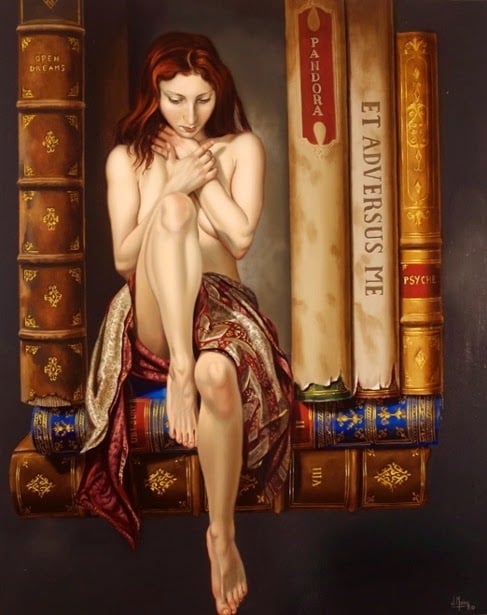 Juan Medina Nude between books