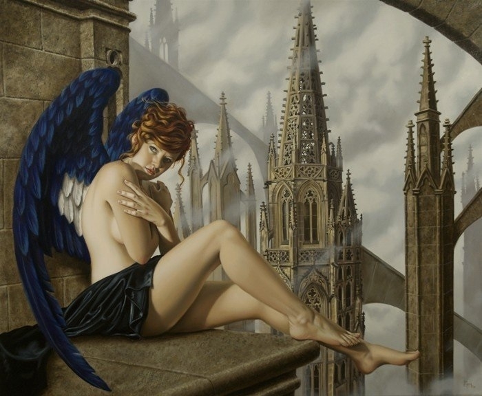 juan medina semi-nude angel with blue wings
