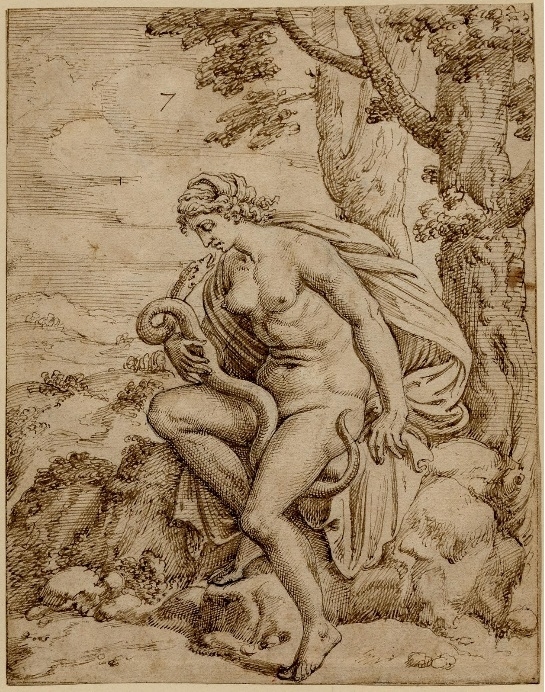 Jupiter seduces Proserpine, the spouse of Hades, in a shape of a serpent