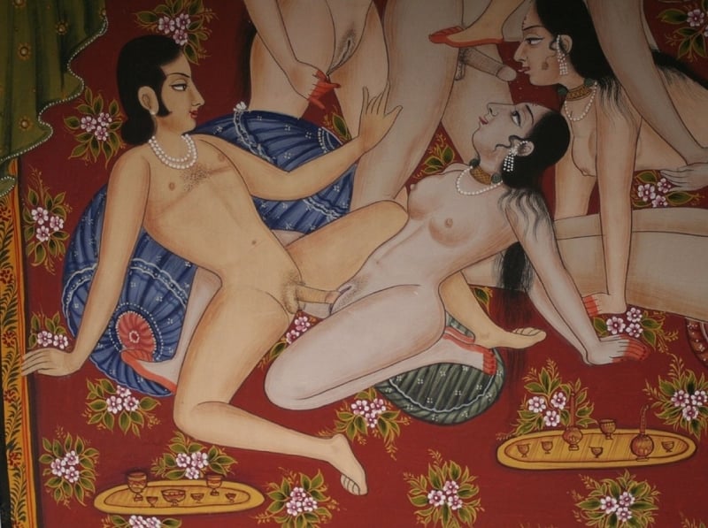 Kama Sutra illustration of group sex, ca 19th century