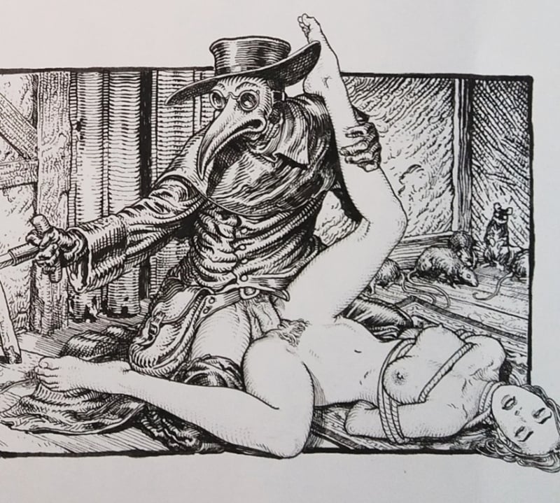 KerbCrawlerGhost plague doctor molesting a tied girl (close-up)